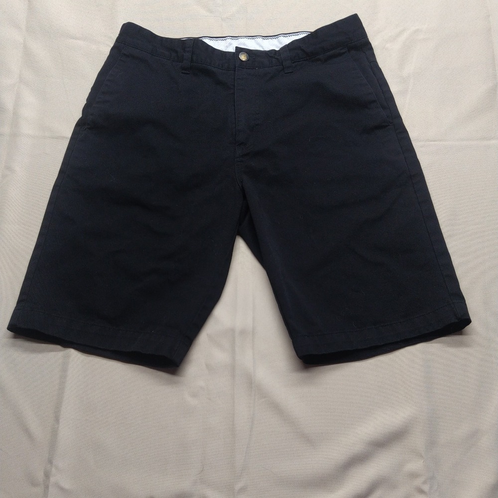 Volcom Men's Black Chino Cotton Shorts Flat Front Zip Logo Slash size 33x10